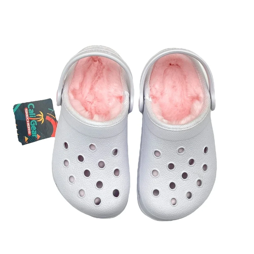 Skechers Toddler Girls Faux Fur Slip On‎ Clogs Size 9 White Pink Warm Comfort